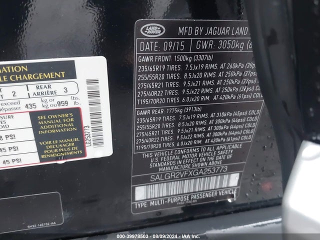 SALGR2VFXGA253773 Land Rover Range Rover 3.0l V6 Supercharged