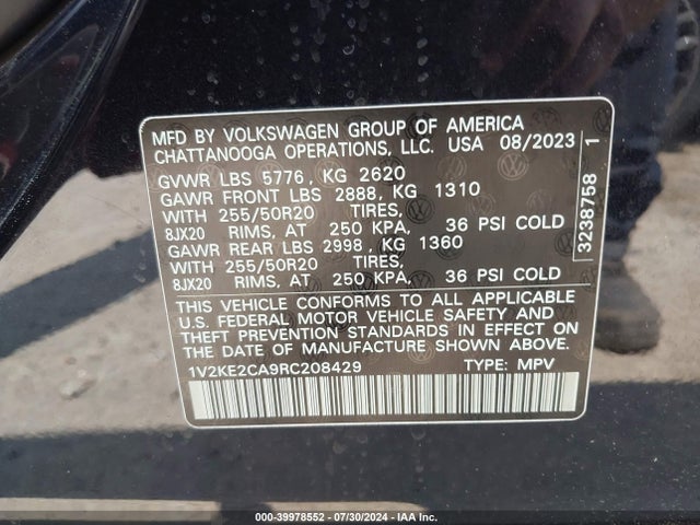 1V2KE2CA9RC208429 Volkswagen Atlas Cross Sport 2.0t Se W/technology