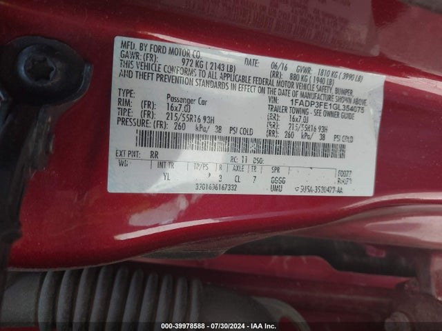 Ford FOCUS SE 2016 1FADP3FE1GL354075 Image 9