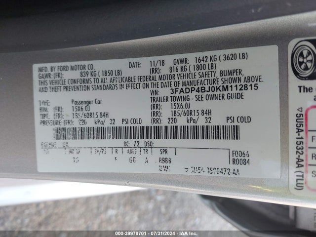 Ford FIESTA SE 2019 3FADP4BJ0KM112815 Image 9