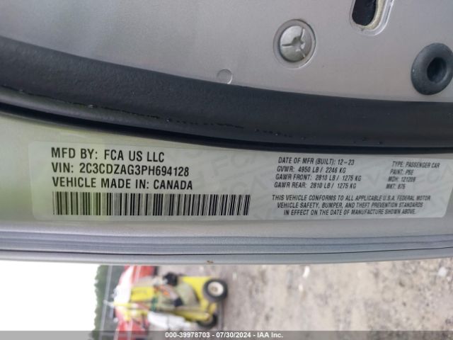 2C3CDZAG3PH694128 Dodge Challenger Sxt