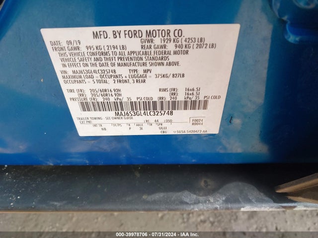 Ford Ecosport Se 2020 MAJ6S3GL4LC325748 Image 9