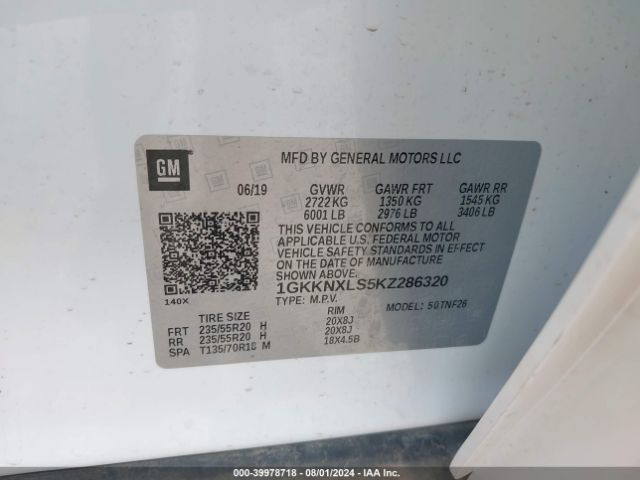 1GKKNXLS5KZ286320 GMC Acadia Denali