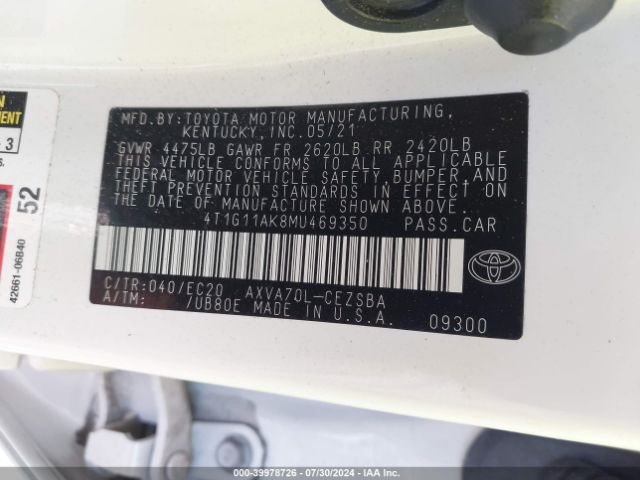 4T1G11AK8MU469350 Toyota Camry Se Nightshade Edition