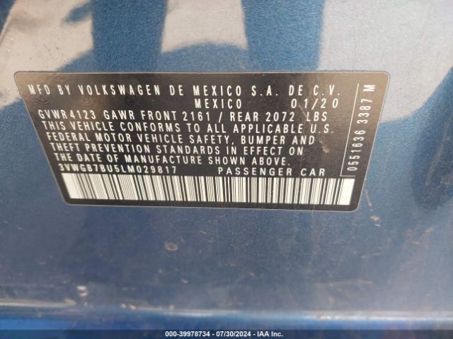 3VWGB7BU5LM029817 Volkswagen Jetta 1.4t Sel Premium