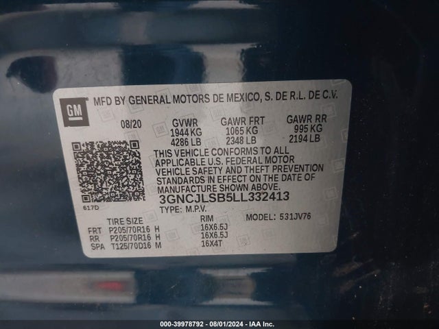 Chevrolet Trax Fwd Lt 2020 3GNCJLSB5LL332413 Image 9