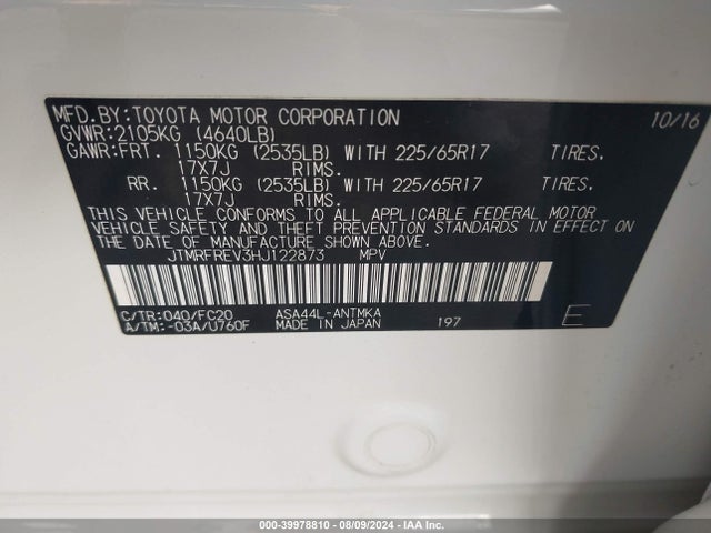Toyota Rav4 Xle 2017 JTMRFREV3HJ122873 Image 9