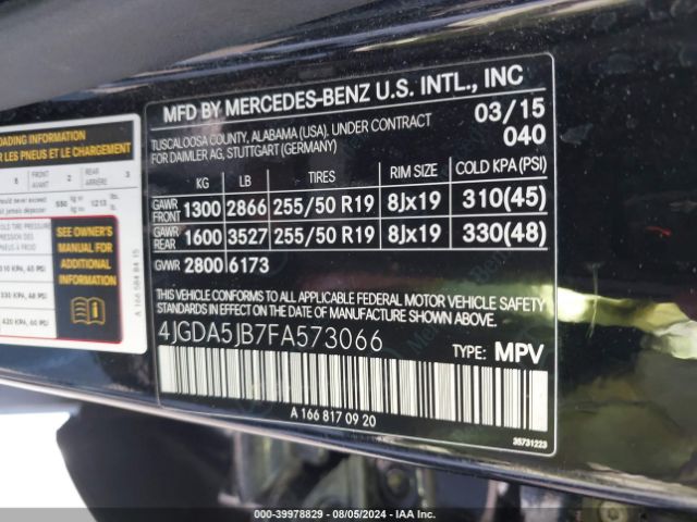 4JGDA5JB7FA573066 Mercedes-Benz ML 350
