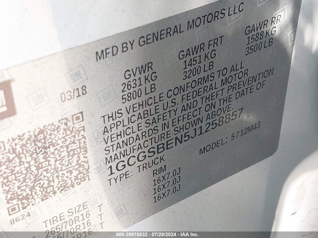 1GCGSBEN5J1258857 Chevrolet Colorado Wt
