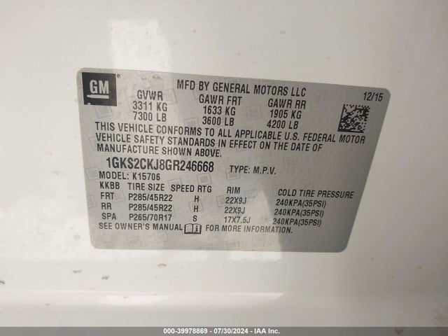 1GKS2CKJ8GR246668 GMC YUKON DENALI