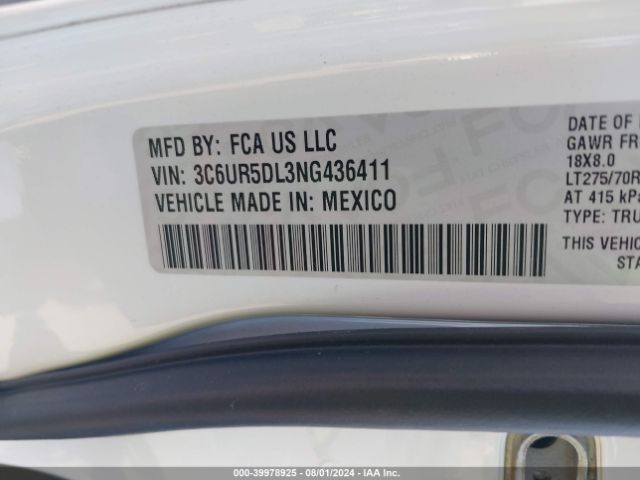 3C6UR5DL3NG436411 RAM 2500 Big Horn  4x4 6'4 Box
