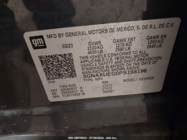 3GNAXUEG0PS198196 Chevrolet Equinox Awd Lt