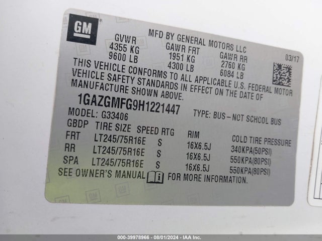 Chevrolet Express 3500 Lt 2017 1GAZGMFG9H1221447 Image 9