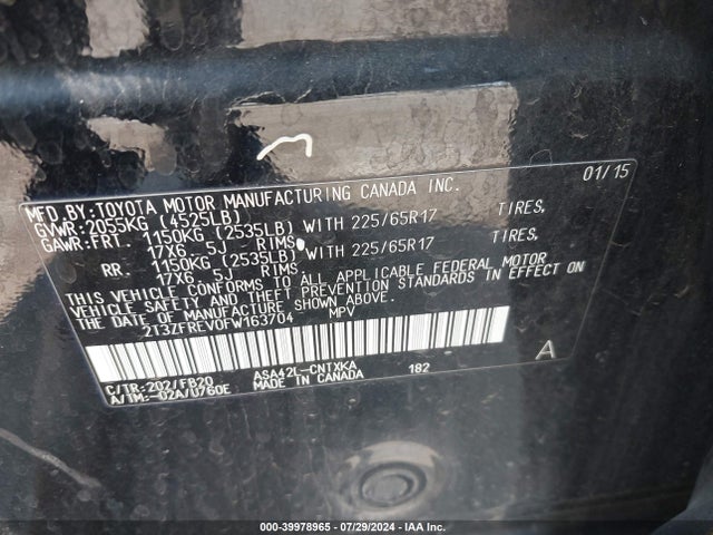 Toyota RAV4 LE 2015 2T3ZFREV0FW163704 Image 9