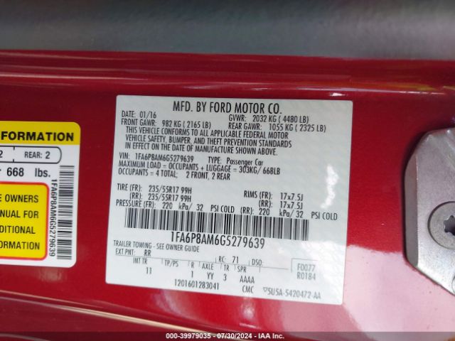 2016 FORD MUSTANG 1FA6P8AM6G5279639 Photo 8