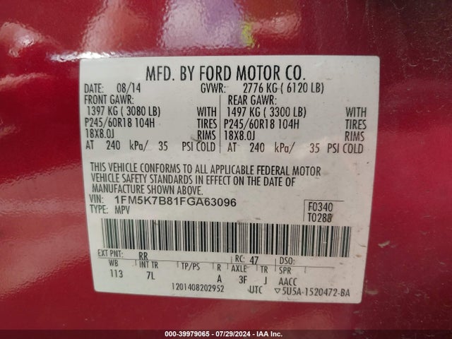 Ford Explorer 2015 1FM5K7B81FGA63096 Image 9