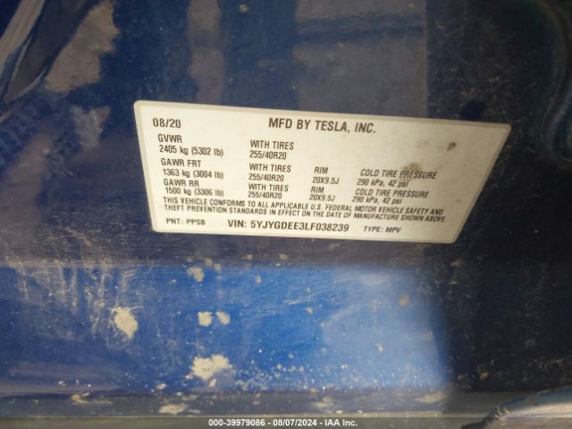 5YJYGDEE3LF038239 Tesla Model Y Long Range Dual Motor All-wheel Drive