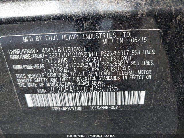 JF2GPAFC0FH290785 Subaru Xv Crosstrek 2.0i Premium