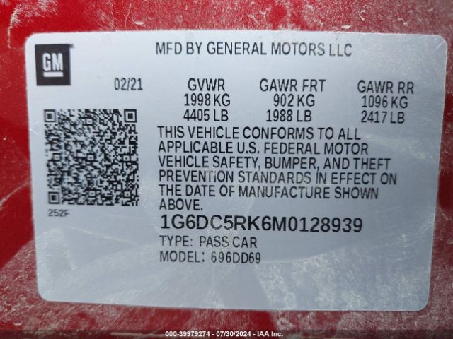1G6DC5RK6M0128939 Cadillac Ct4 Sport