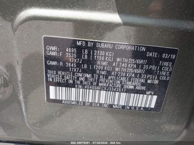 4S4BSAFCXJ3343517 Subaru Outback 2.5i Premium