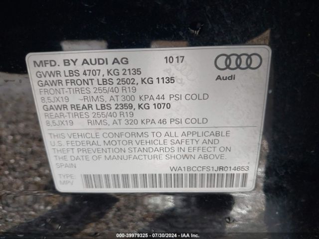 WA1BCCFS1JR014653 Audi Q3 2.0t Premium/2.0t Sport Premium