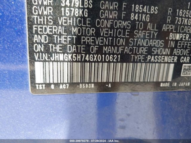 JHMGK5H74GX010621 Honda FIT EX