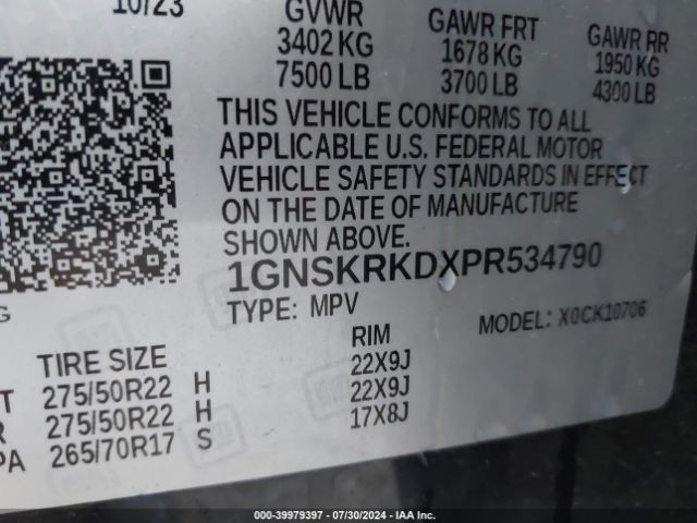 1GNSKRKDXPR534790 Chevrolet Tahoe 4wd Rst