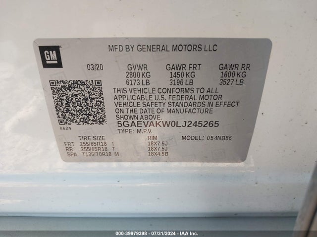 5GAEVAKW0LJ245265 Buick Enclave Awd Essence