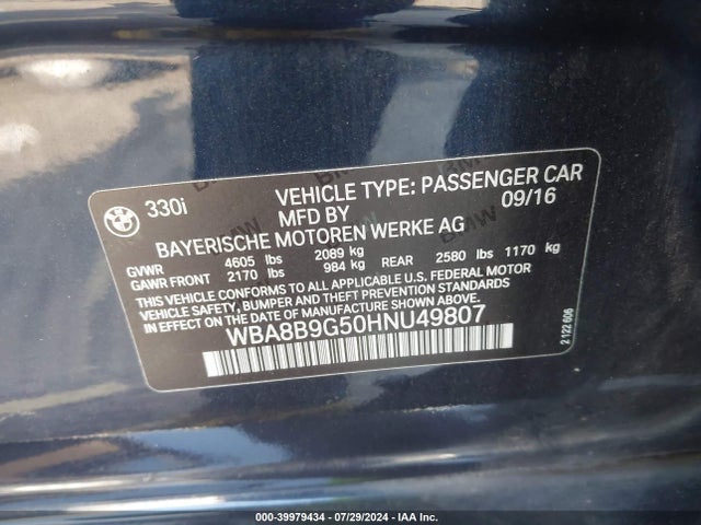 WBA8B9G50HNU49807 BMW 330I