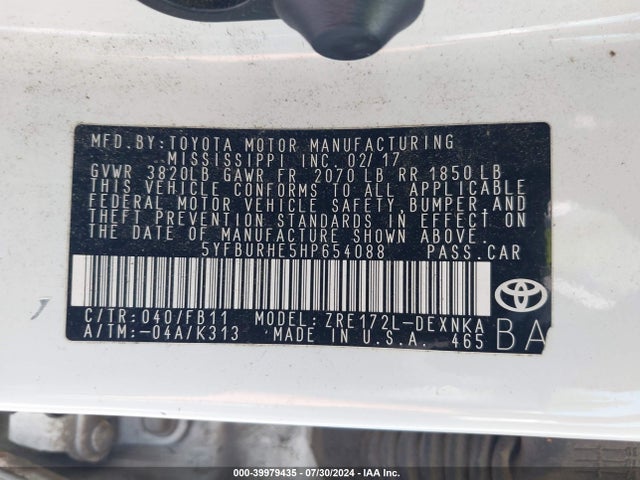 Toyota COROLLA LE 2017 5YFBURHE5HP654088 Image 9