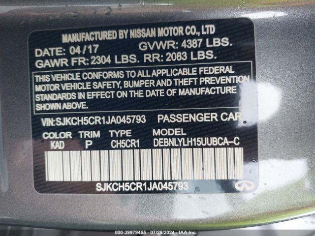 SJKCH5CR1JA045793 Infiniti Qx30 Premium