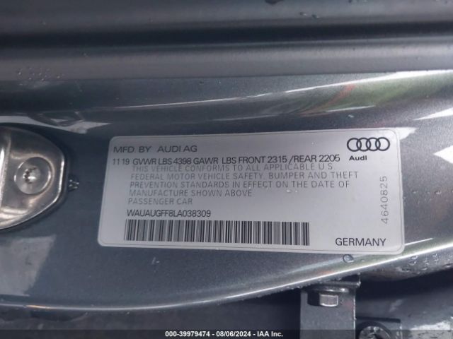 WAUAUGFF8LA038309 Audi A3 Premium 40 Tfsi Front-wheel Drive S Tronic