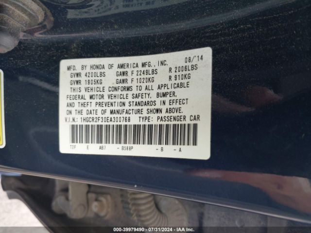 1HGCR2F30EA300768 Honda ACCORD LX