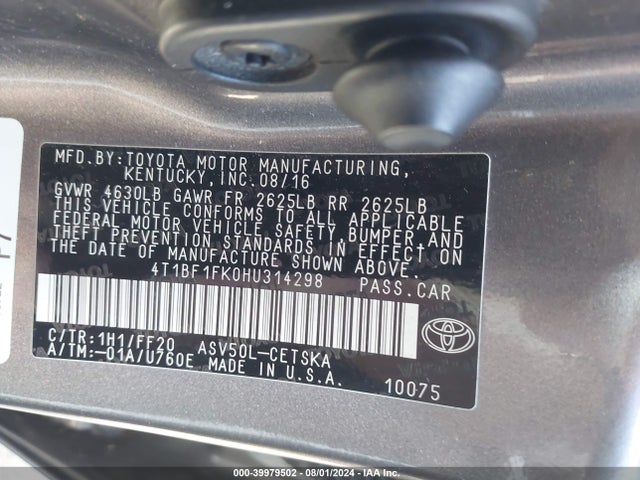 Toyota CAMRY SE 2017 4T1BF1FK0HU314298 Image 9