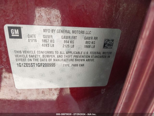 1G1ZE5ST1GF200995 Chevrolet MALIBU 1LT