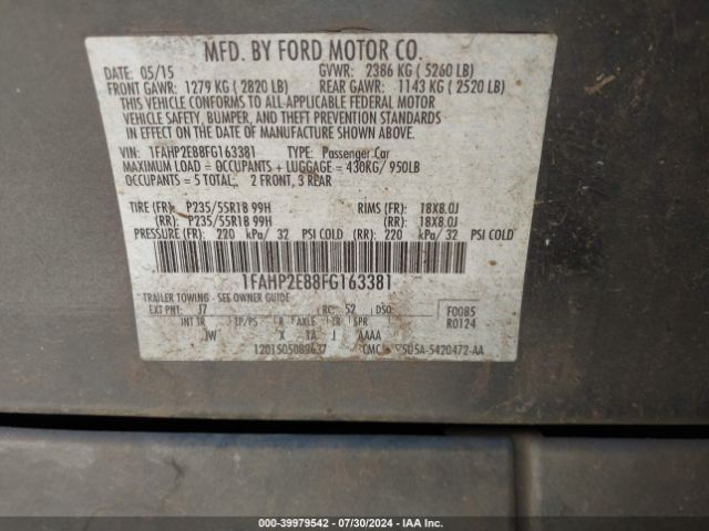 1FAHP2E88FG163381 Ford TAURUS SEL