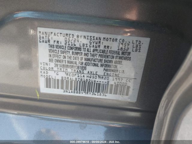 3N1AB8BV9RY361836 Nissan Sentra S Xtronic Cvt