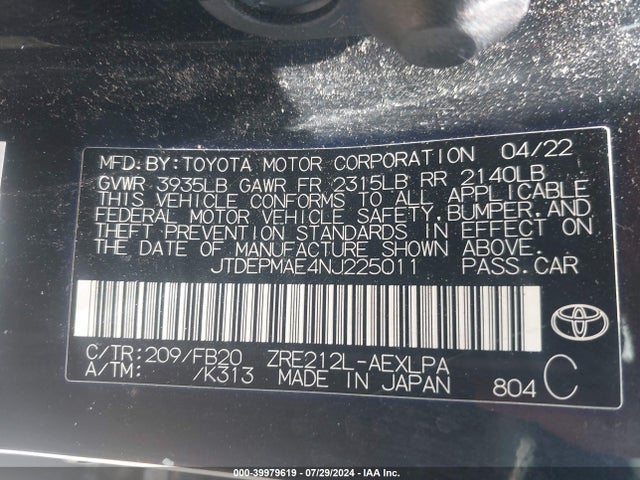 Toyota COROLLA LE 2022 JTDEPMAE4NJ225011 Image 9