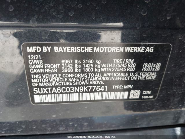 5UXTA6C03N9K77641 BMW X5 Phev Xdrive45e