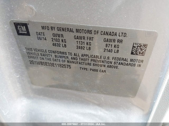 Chevrolet Impala Limited Lt 2014 2G1WB5E33E1182575 Image 9