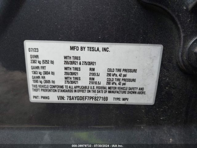 7SAYGDEF7PF827169 Tesla Model Y Awd/performance Dual Motor All-wheel Drive