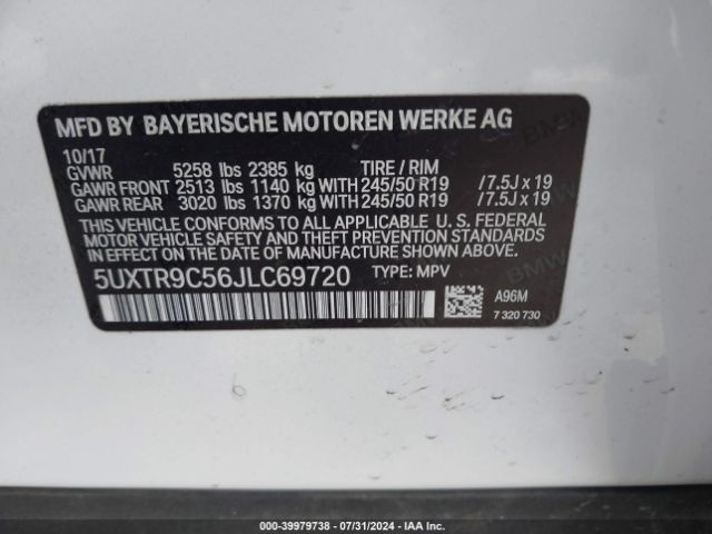 5UXTR9C56JLC69720 BMW X3 Xdrive30i
