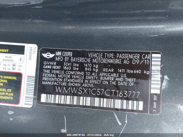 2012 MINI COOPER WMWSX1C57CT163777 Photo 8