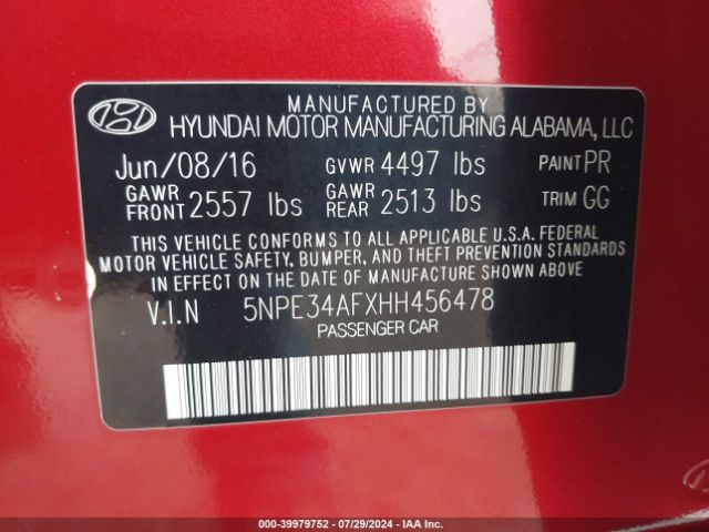 5NPE34AFXHH456478 Hyundai Sonata Sport