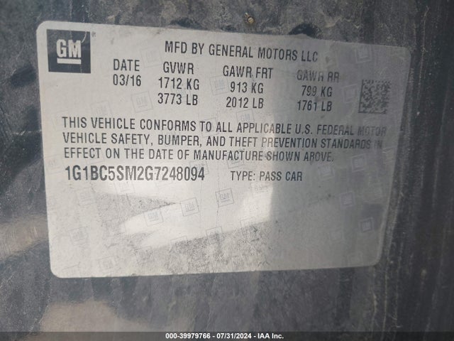 Chevrolet Cruze Ls Auto 2016 1G1BC5SM2G7248094 Image 9