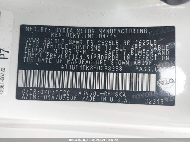 Toyota CAMRY SE 2014 4T1BF1FK8EU398298 Image 9