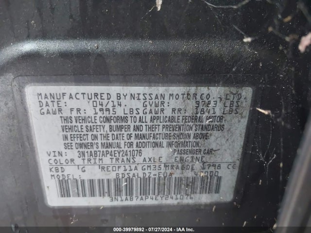 Nissan SENTRA SV 2014 3N1AB7AP4EY241076 Image 9