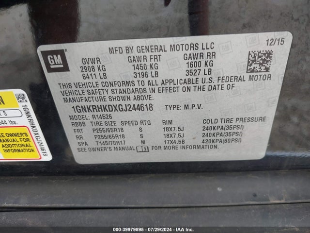 Chevrolet Traverse 2lt 2016 1GNKRHKDXGJ244618 Image 9