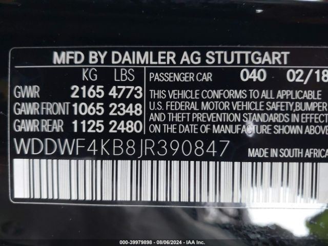 WDDWF4KB8JR390847 Mercedes-Benz C 300 4matic