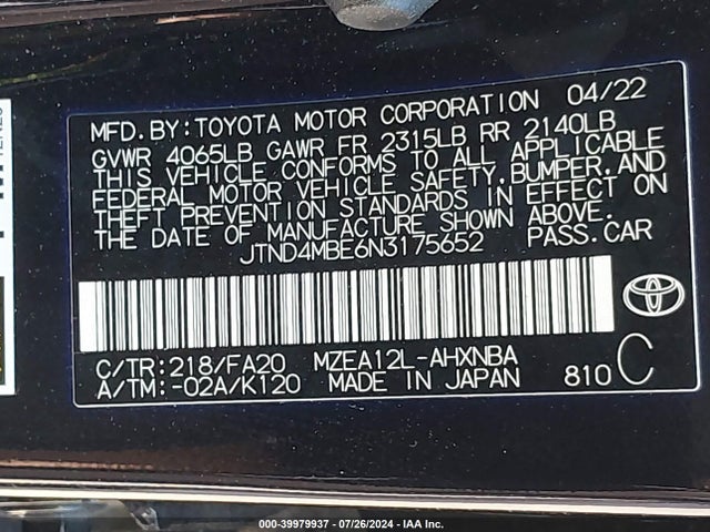 Toyota Corolla Se Nightshade Edition 2022 JTND4MBE6N3175652 Image 9